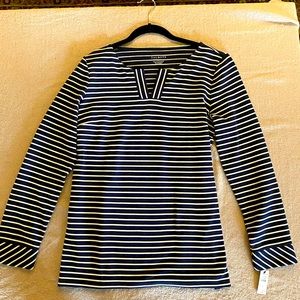 Talbots Navy & White Striped Top